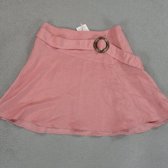 Free People Skirt Womens 8 Pink Linen Blend Higher Ground Skater Belted Zip Cute - Picture 8 of 14